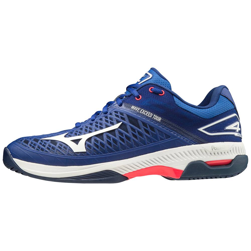Panske Tenisove Topanky Mizuno Wave Exceed Tour 4 AC Modre/Biele Vypredaj YQIT31829